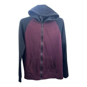 Men's Black and Burgundy Hoodie zip up Jacket